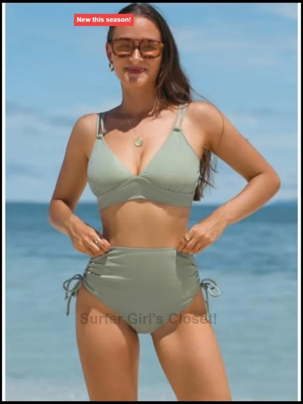 Women's V Neck High Waisted Ruched Tummy Control Bikini Set 2 Piece